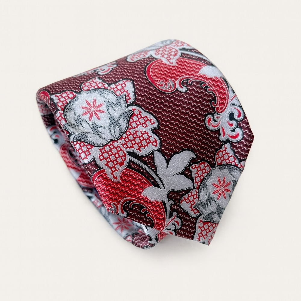 Principle Made in Italy Burgundy Floral 100% Silk Tie